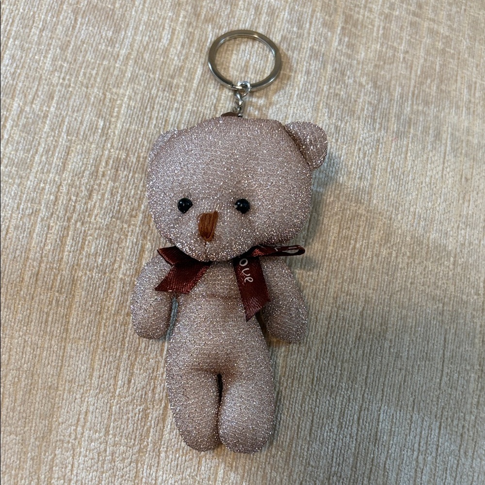 Source Unknown Glittery Brown Bear Keychain - image 1